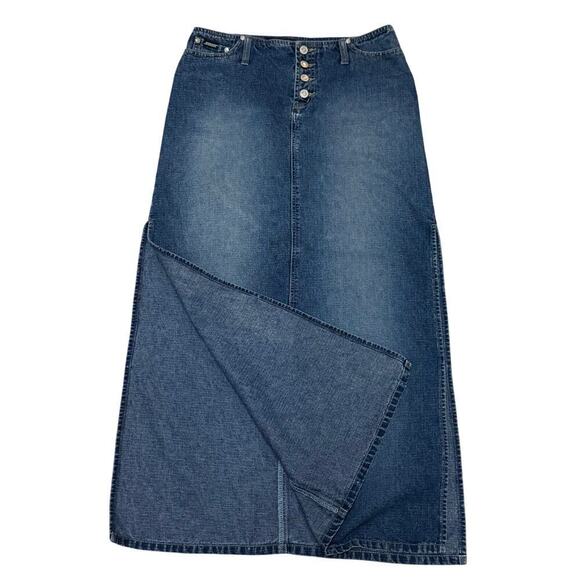 Vintage Stephen Hardy Squeeze Y2K Denim Skirt Button Fly Slit Size 10 - Picture 6 of 8